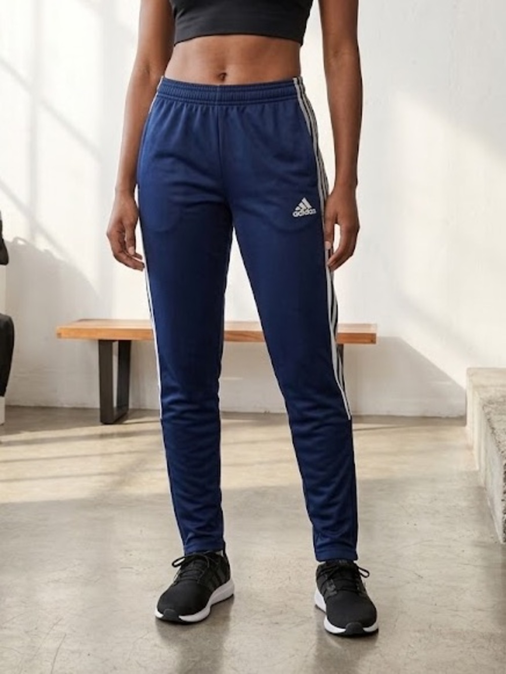 adidas Women's Navy Track Pants with White Side Stripes